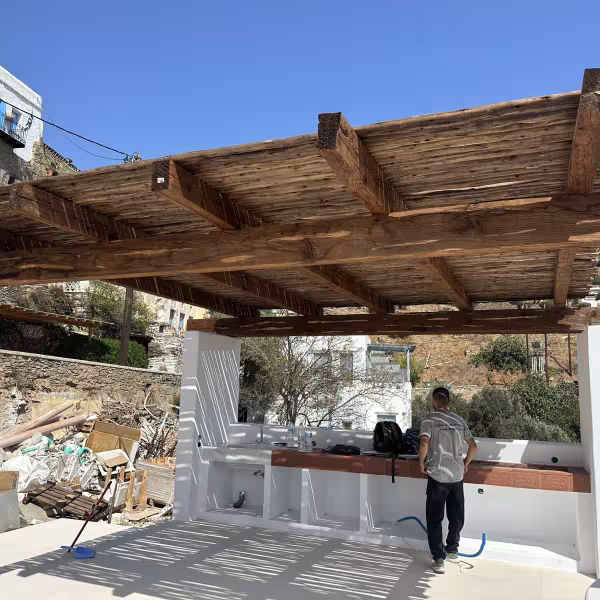 Ρουστίκ Σκούρα Ξύλινη Πέργκολα Μεσογειακού Στυλ ∣ Custom, Ειδικές κατασκευές, Ρουστίκ πέργκολα, Σκούρο ξύλο, Μεσογειακό στυλ, Custom κατασκευή, Εξωτερικός χώρος